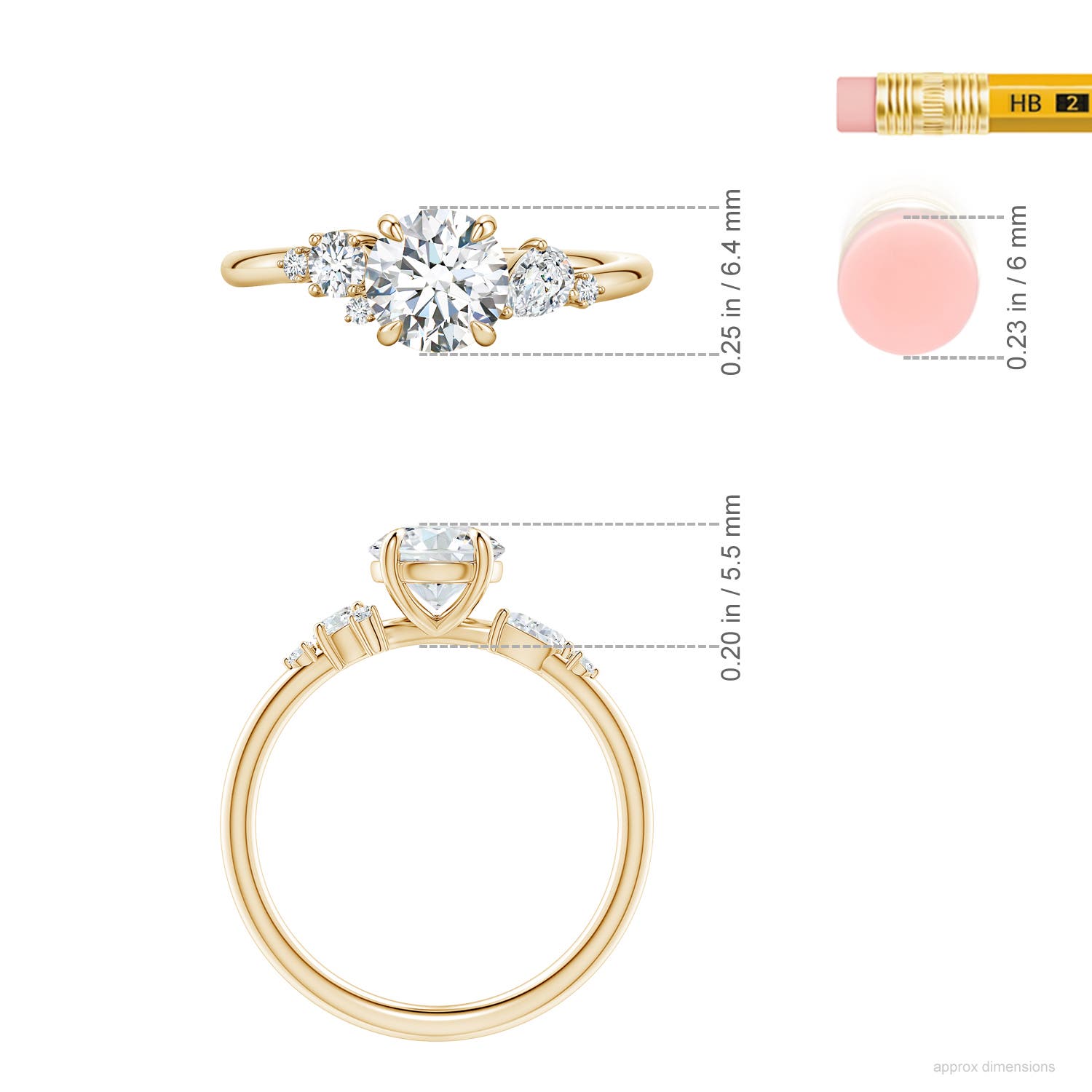 6.4mm FGVS Round Lab-Grown Diamond Engagement Ring with Multi-Shape Accents in Yellow Gold - ruler