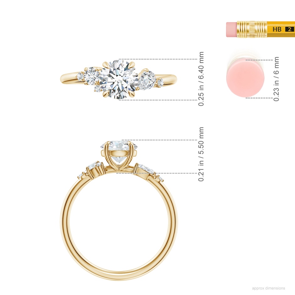 6.4mm FGVS Round Lab-Grown Diamond Engagement Ring with Multi-Shape Accents in Yellow Gold ruler