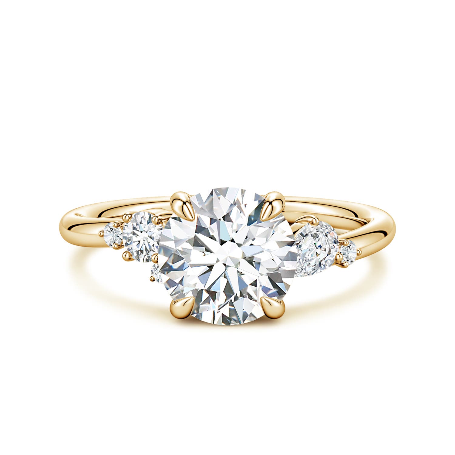 8mm FGVS Round Lab-Grown Diamond Engagement Ring with Multi-Shape Accents in Yellow Gold