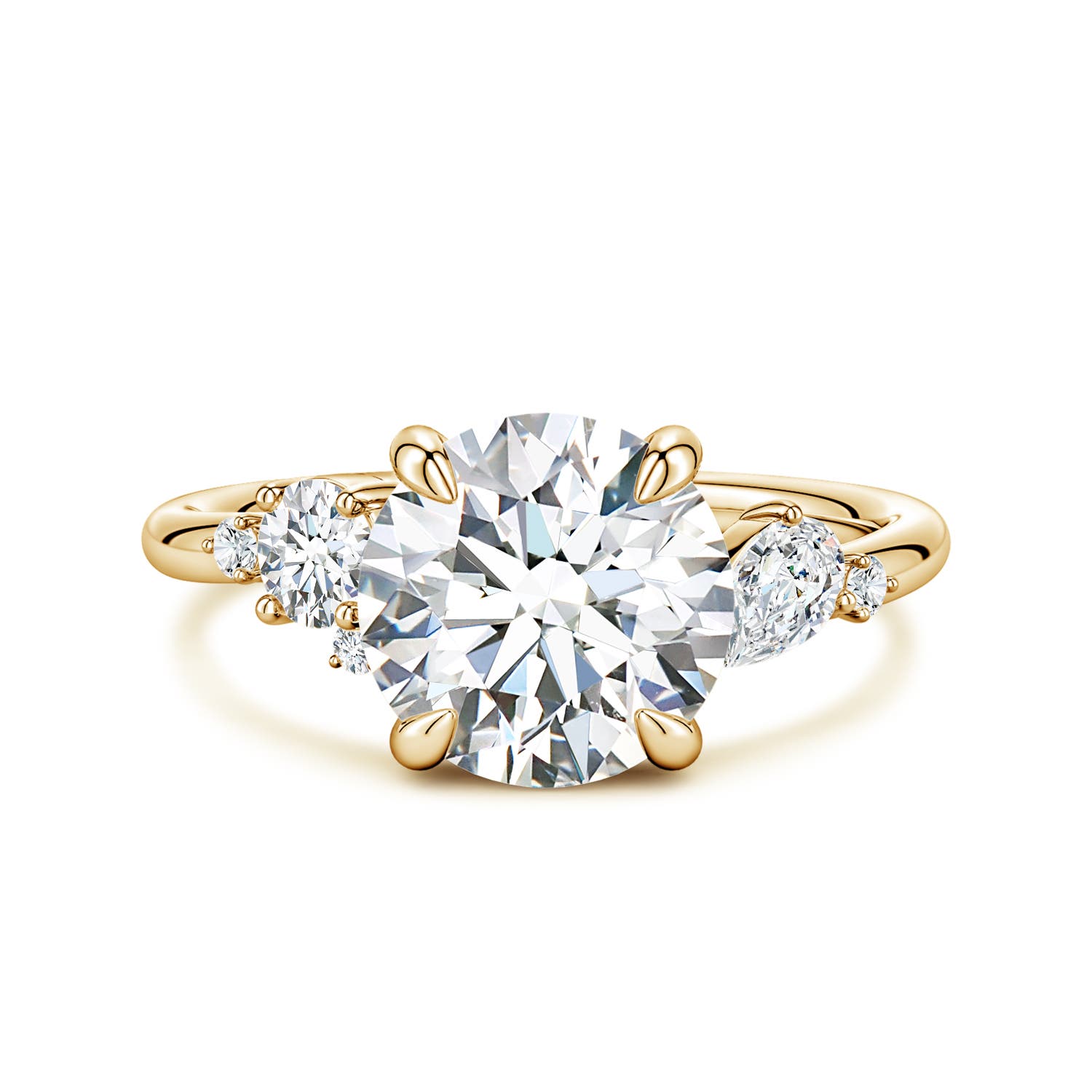 9.2mm FGVS Round Lab-Grown Diamond Engagement Ring with Multi-Shape Accents in Yellow Gold