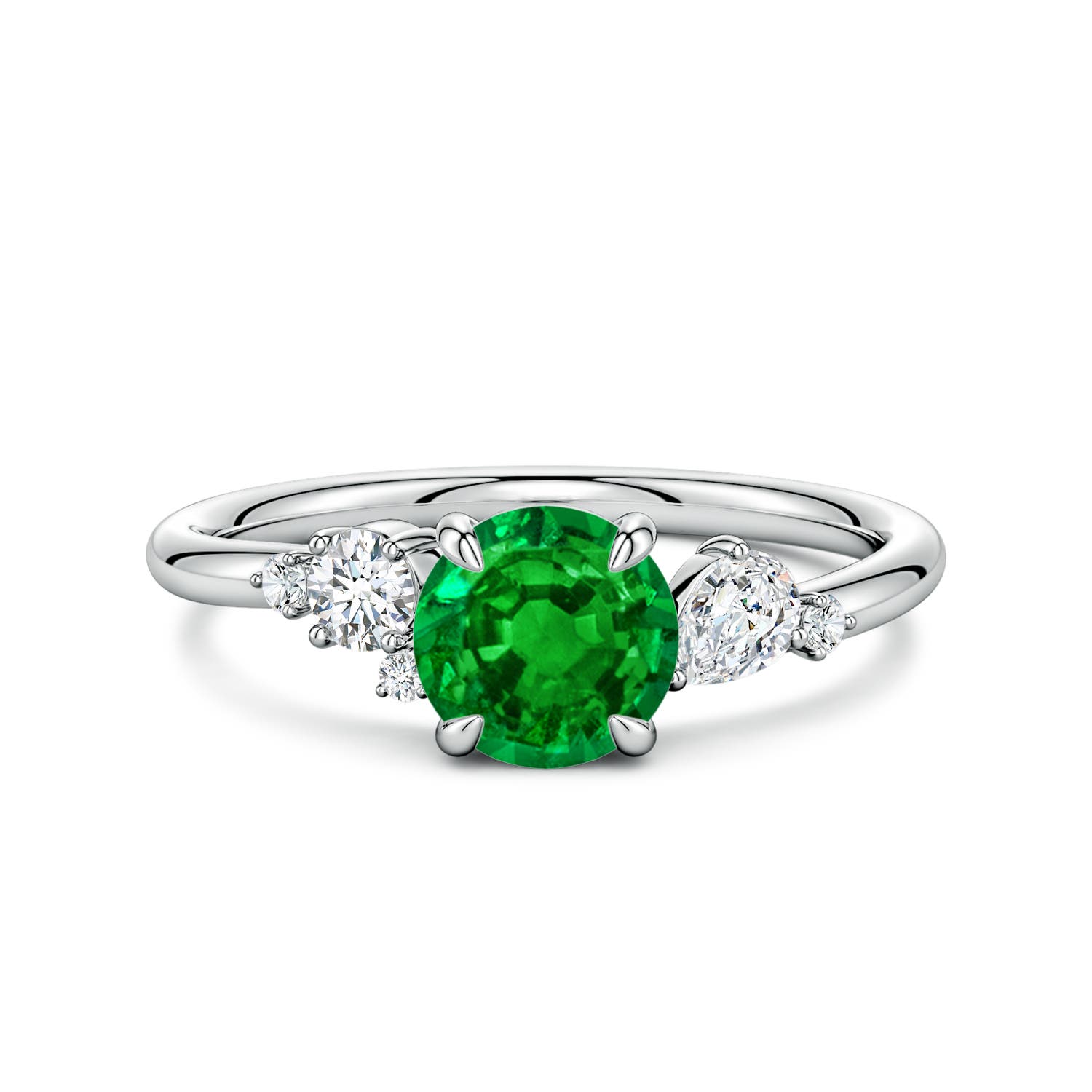 6.5mm Labgrown Lab-Grown Round Emerald Engagement Ring with Multi-Shape Diamonds in 18K White Gold