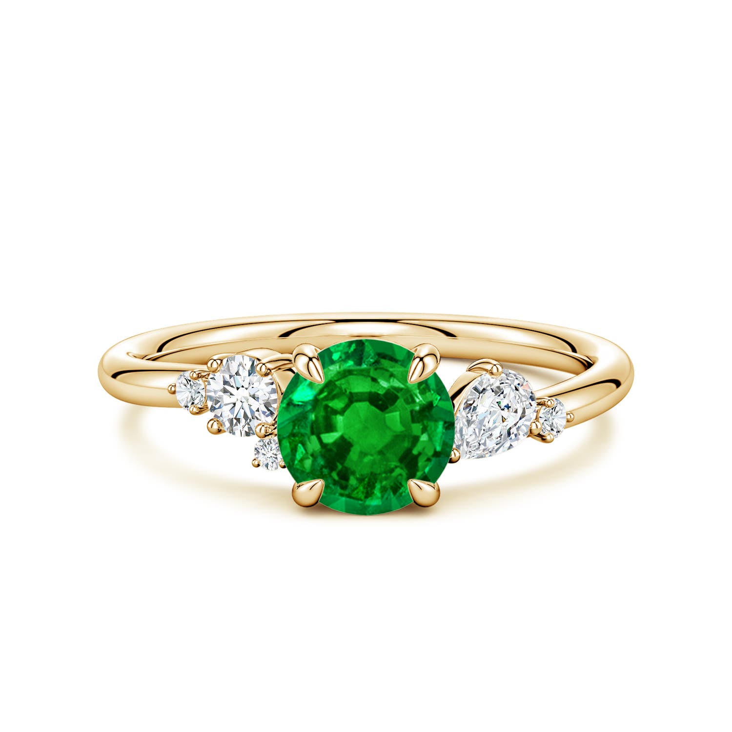 6.5mm Labgrown Lab-Grown Round Emerald Engagement Ring with Multi-Shape Diamonds in 18K Yellow Gold