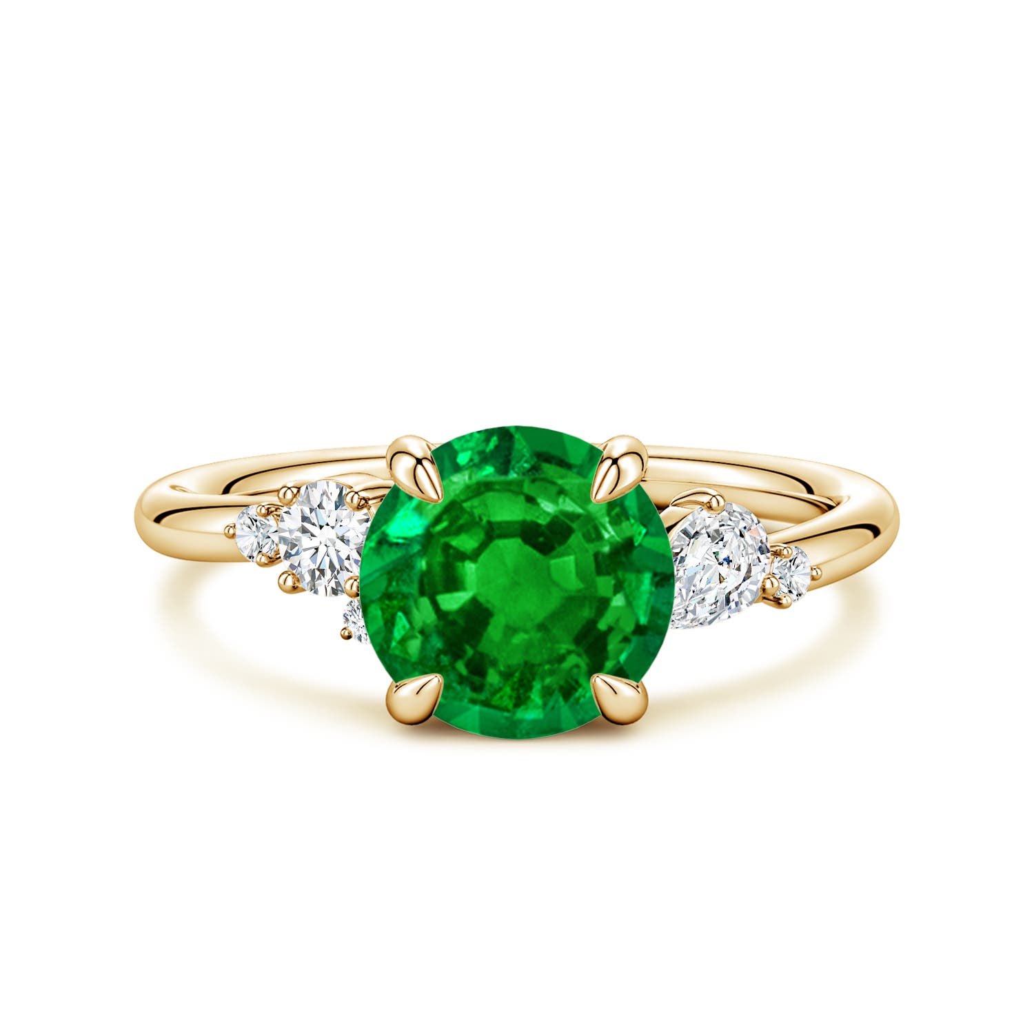 8mm Labgrown Lab-Grown Round Emerald Engagement Ring with Multi-Shape Diamonds in 18K Yellow Gold