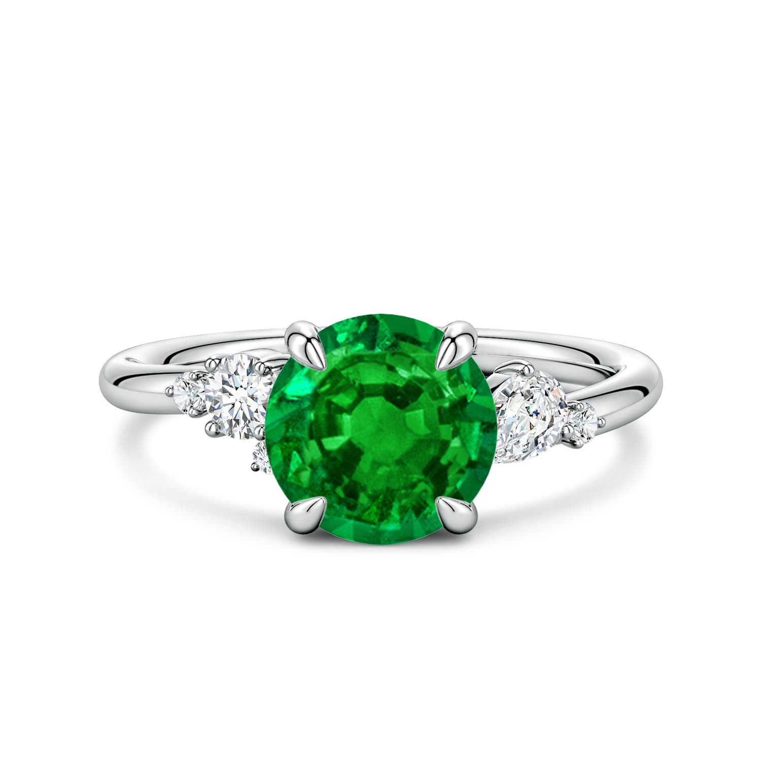 8mm Labgrown Lab-Grown Round Emerald Engagement Ring with Multi-Shape Diamonds in White Gold