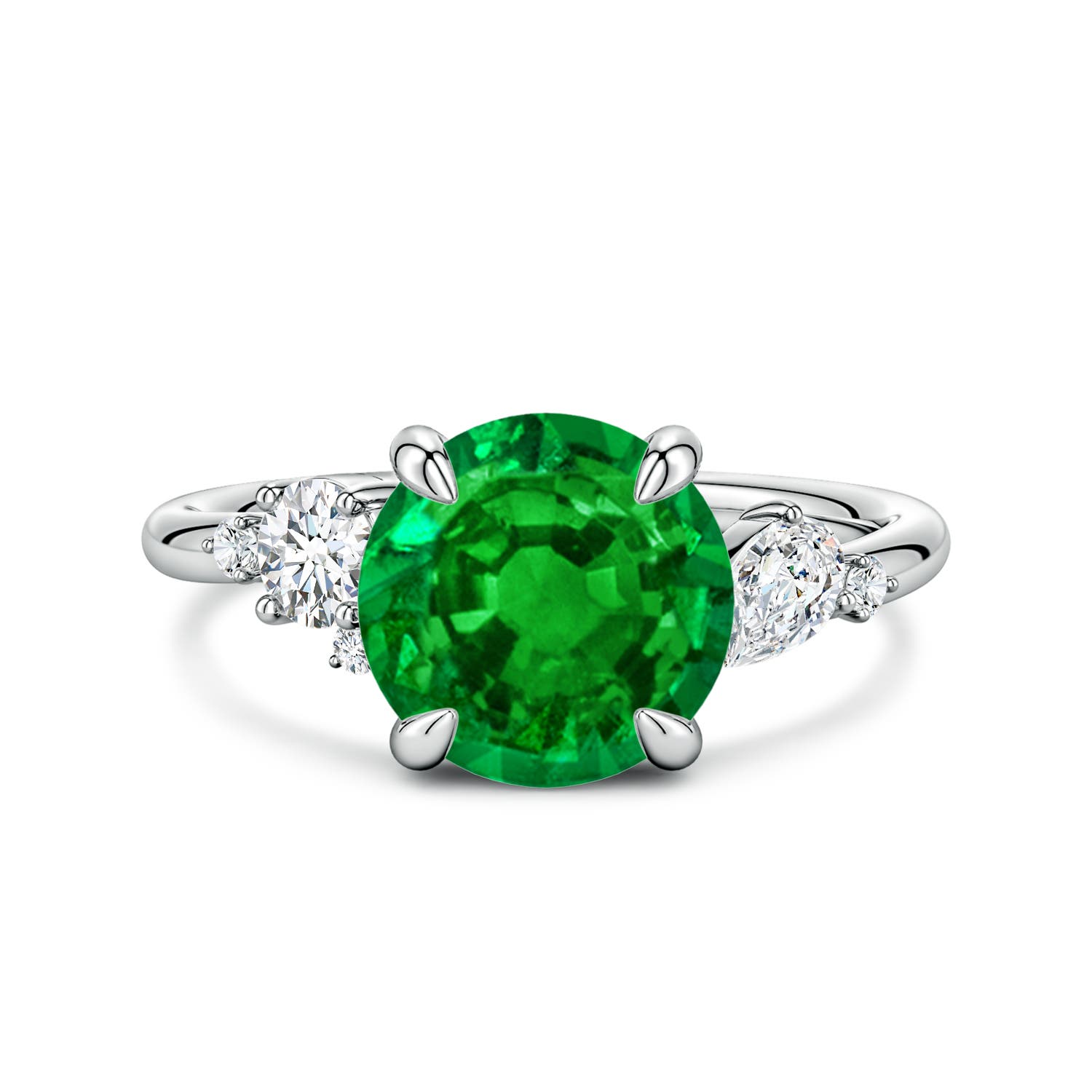 9mm Labgrown Lab-Grown Round Emerald Engagement Ring with Multi-Shape Diamonds in White Gold