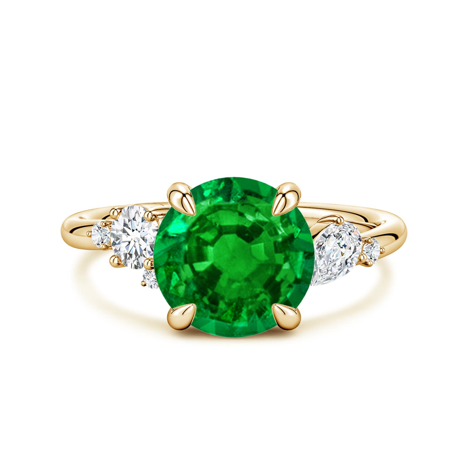 9mm Labgrown Lab-Grown Round Emerald Engagement Ring with Multi-Shape Diamonds in Yellow Gold