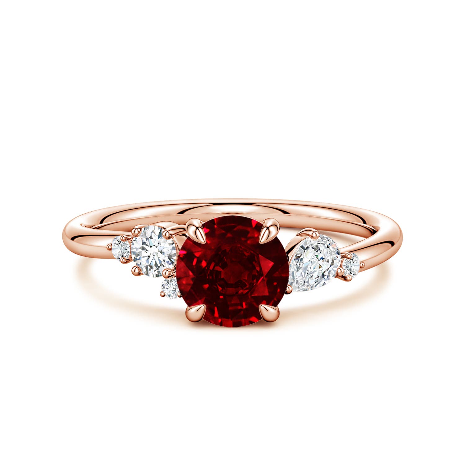 6.5mm Labgrown Lab-Grown Round Ruby Engagement Ring with Multi-Shape Diamonds in 18K Rose Gold