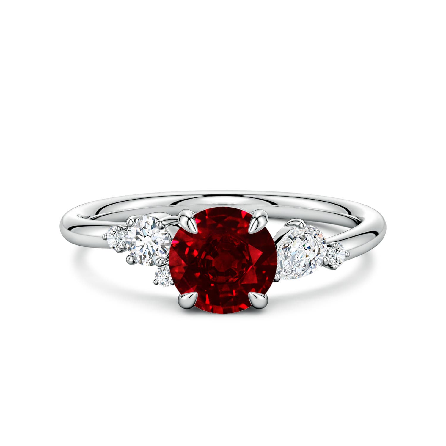 6.5mm Labgrown Lab-Grown Round Ruby Engagement Ring with Multi-Shape Diamonds in 18K White Gold