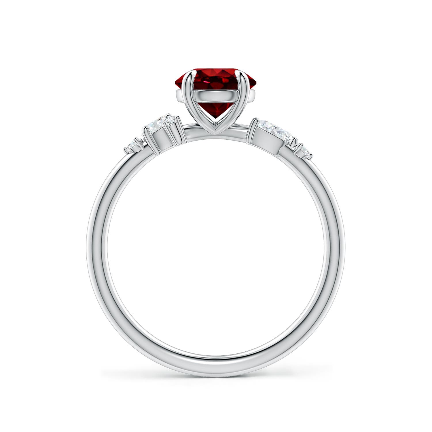 6.5mm Labgrown Lab-Grown Round Ruby Engagement Ring with Multi-Shape Diamonds in 18K White Gold