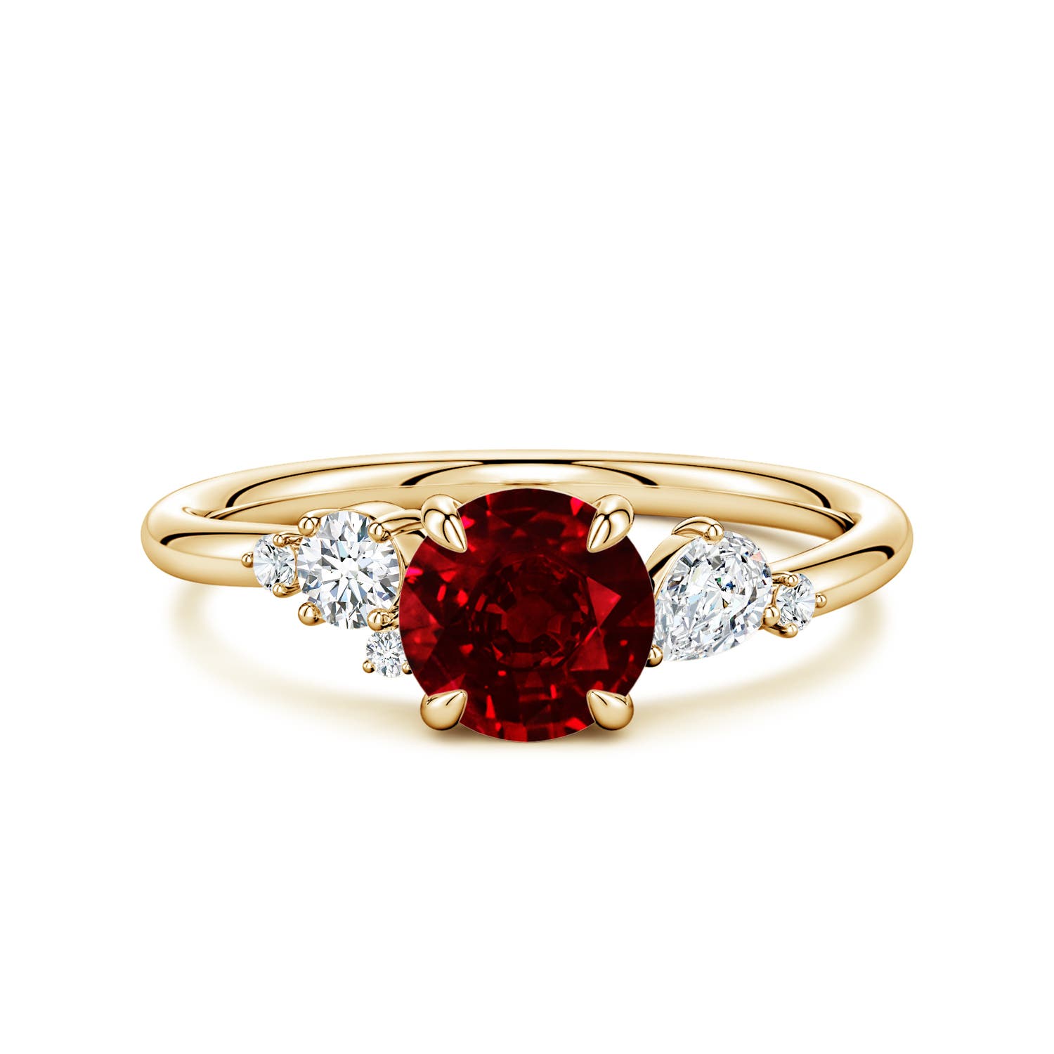 6.5mm Labgrown Lab-Grown Round Ruby Engagement Ring with Multi-Shape Diamonds in 18K Yellow Gold