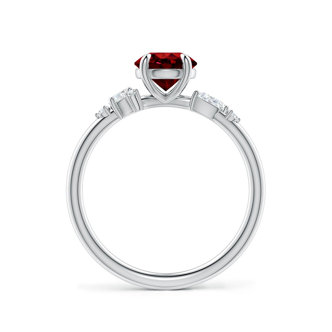 6.5mm Labgrown Lab-Grown Round Ruby Engagement Ring with Multi-Shape Diamonds in White Gold - side 3