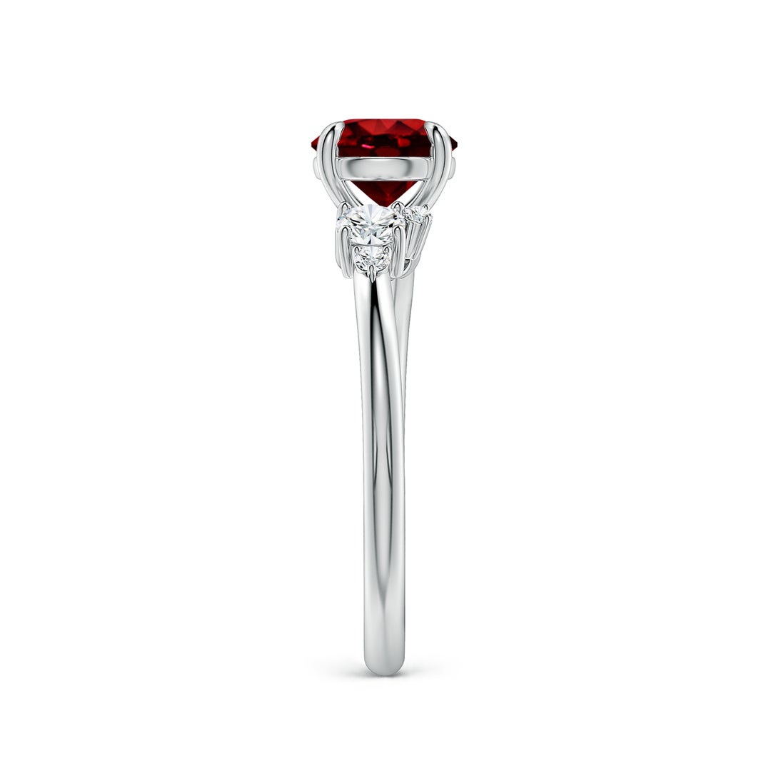 6.5mm Labgrown Lab-Grown Round Ruby Engagement Ring with Multi-Shape Diamonds in White Gold - side 4