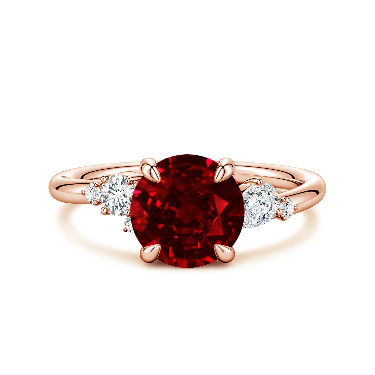 8mm Labgrown Lab-Grown Round Ruby Engagement Ring with Multi-Shape Diamonds in Rose Gold