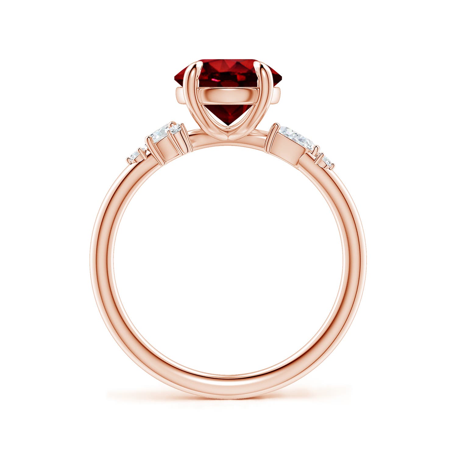 8mm Labgrown Lab-Grown Round Ruby Engagement Ring with Multi-Shape Diamonds in Rose Gold