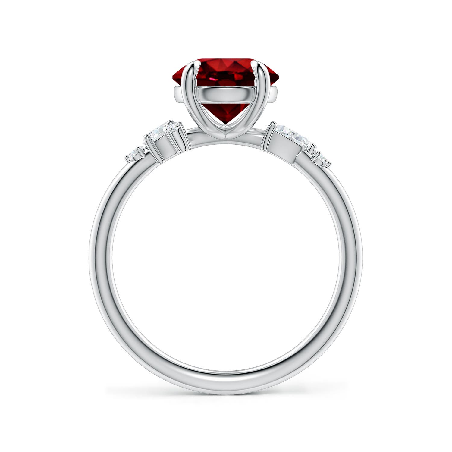 8mm Labgrown Lab-Grown Round Ruby Engagement Ring with Multi-Shape Diamonds in White Gold