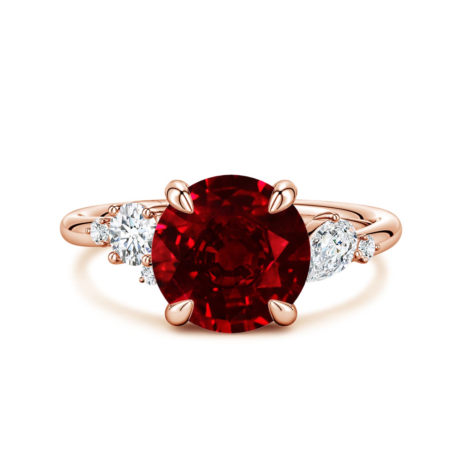 9mm Labgrown Lab-Grown Round Ruby Engagement Ring with Multi-Shape Diamonds in Rose Gold