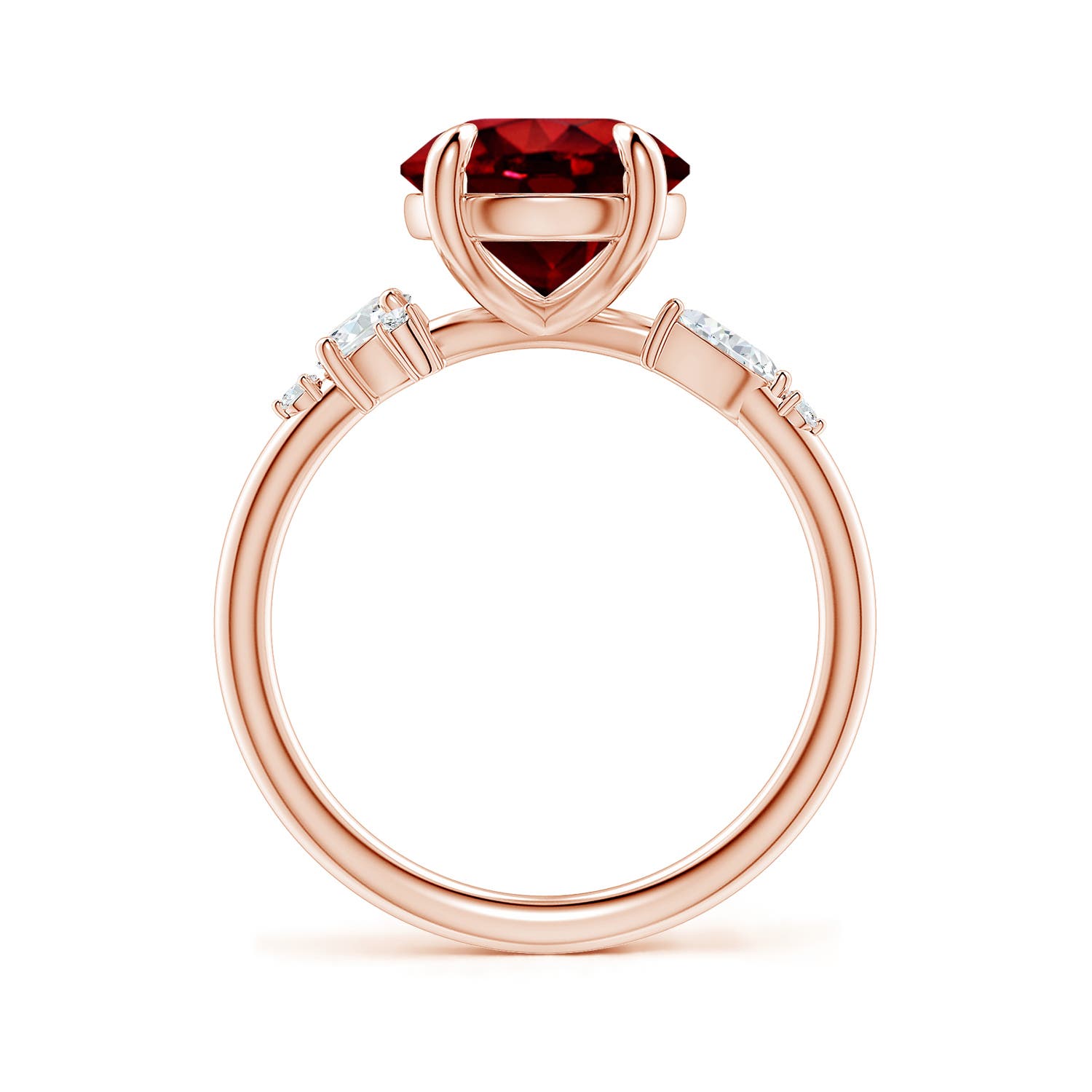 9mm Labgrown Lab-Grown Round Ruby Engagement Ring with Multi-Shape Diamonds in Rose Gold