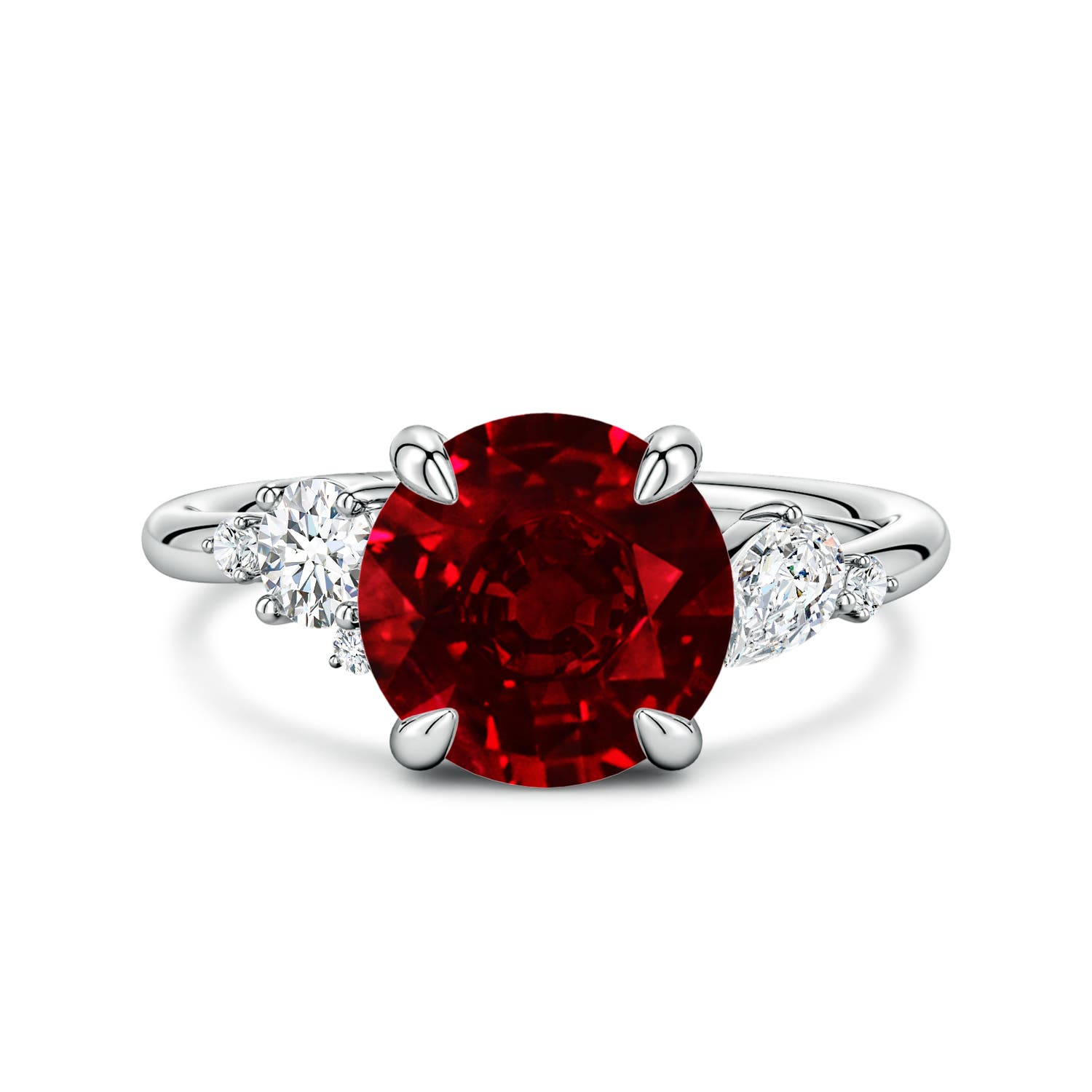 9mm Labgrown Lab-Grown Round Ruby Engagement Ring with Multi-Shape Diamonds in White Gold
