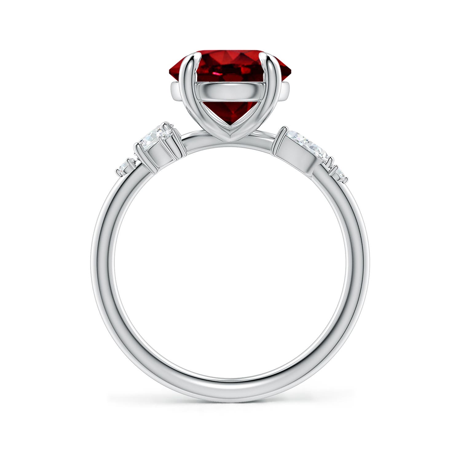 9mm Labgrown Lab-Grown Round Ruby Engagement Ring with Multi-Shape Diamonds in White Gold