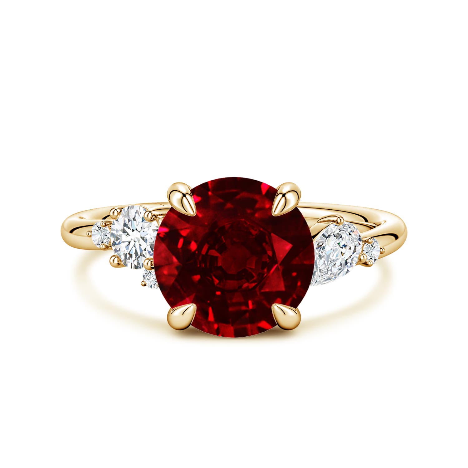 9mm Labgrown Lab-Grown Round Ruby Engagement Ring with Multi-Shape Diamonds in Yellow Gold