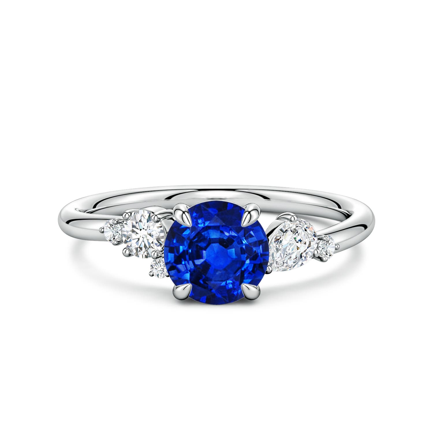 6.5mm Labgrown Lab-Grown Round Blue Sapphire Engagement Ring with Multi-Shape Diamonds in 18K White Gold