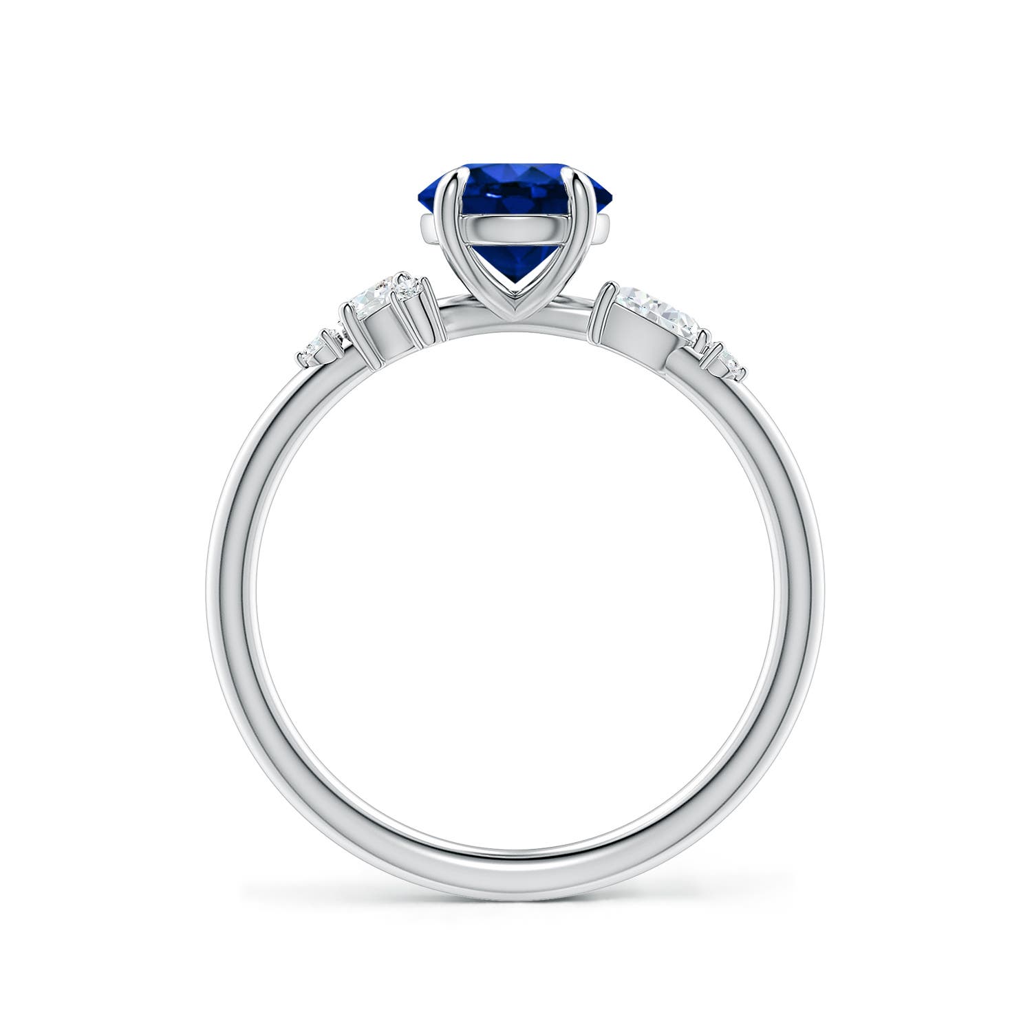 6.5mm Labgrown Lab-Grown Round Blue Sapphire Engagement Ring with Multi-Shape Diamonds in 18K White Gold