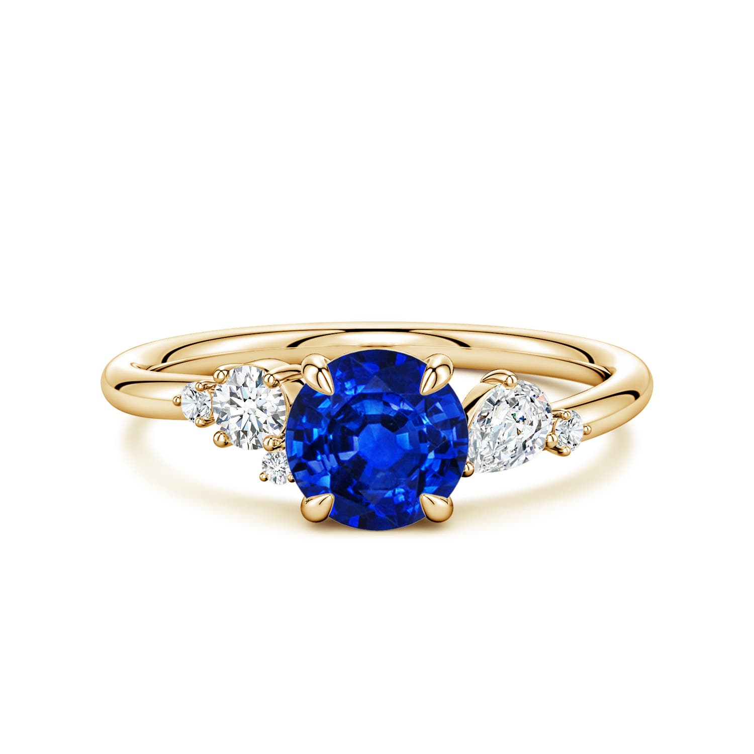 6.5mm Labgrown Lab-Grown Round Blue Sapphire Engagement Ring with Multi-Shape Diamonds in 18K Yellow Gold