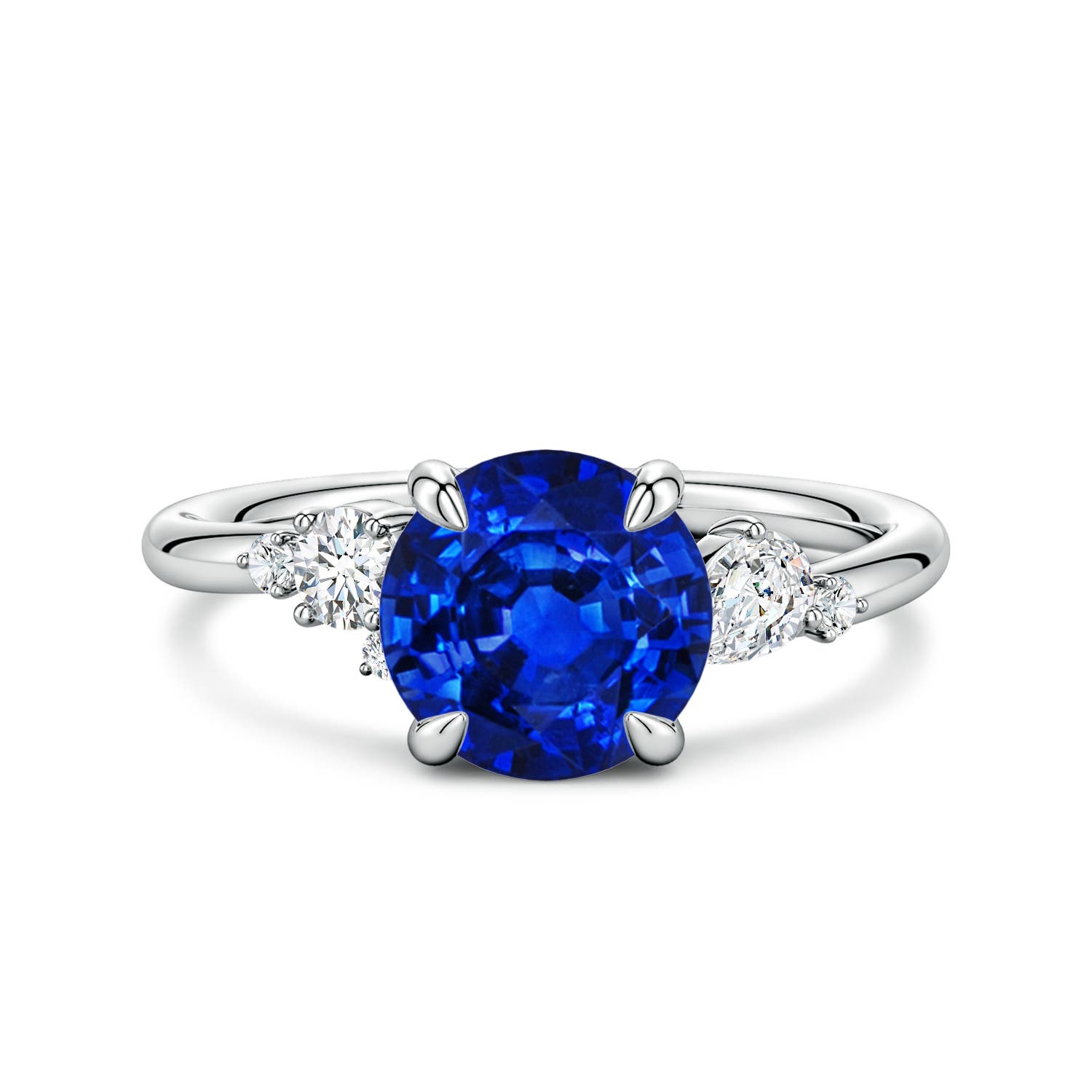 8mm Labgrown Lab-Grown Round Blue Sapphire Engagement Ring with Multi-Shape Diamonds in White Gold