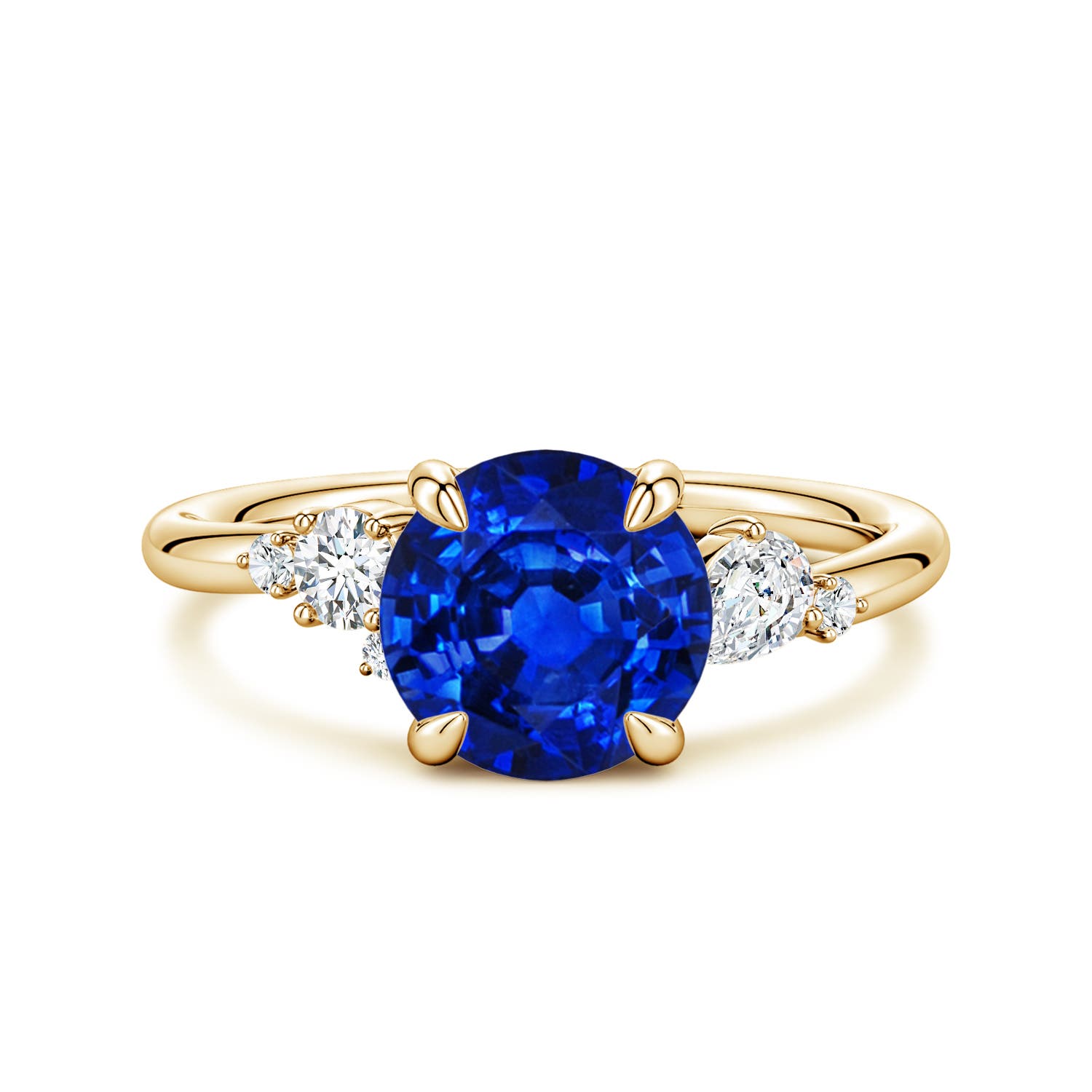 8mm Labgrown Lab-Grown Round Blue Sapphire Engagement Ring with Multi-Shape Diamonds in Yellow Gold