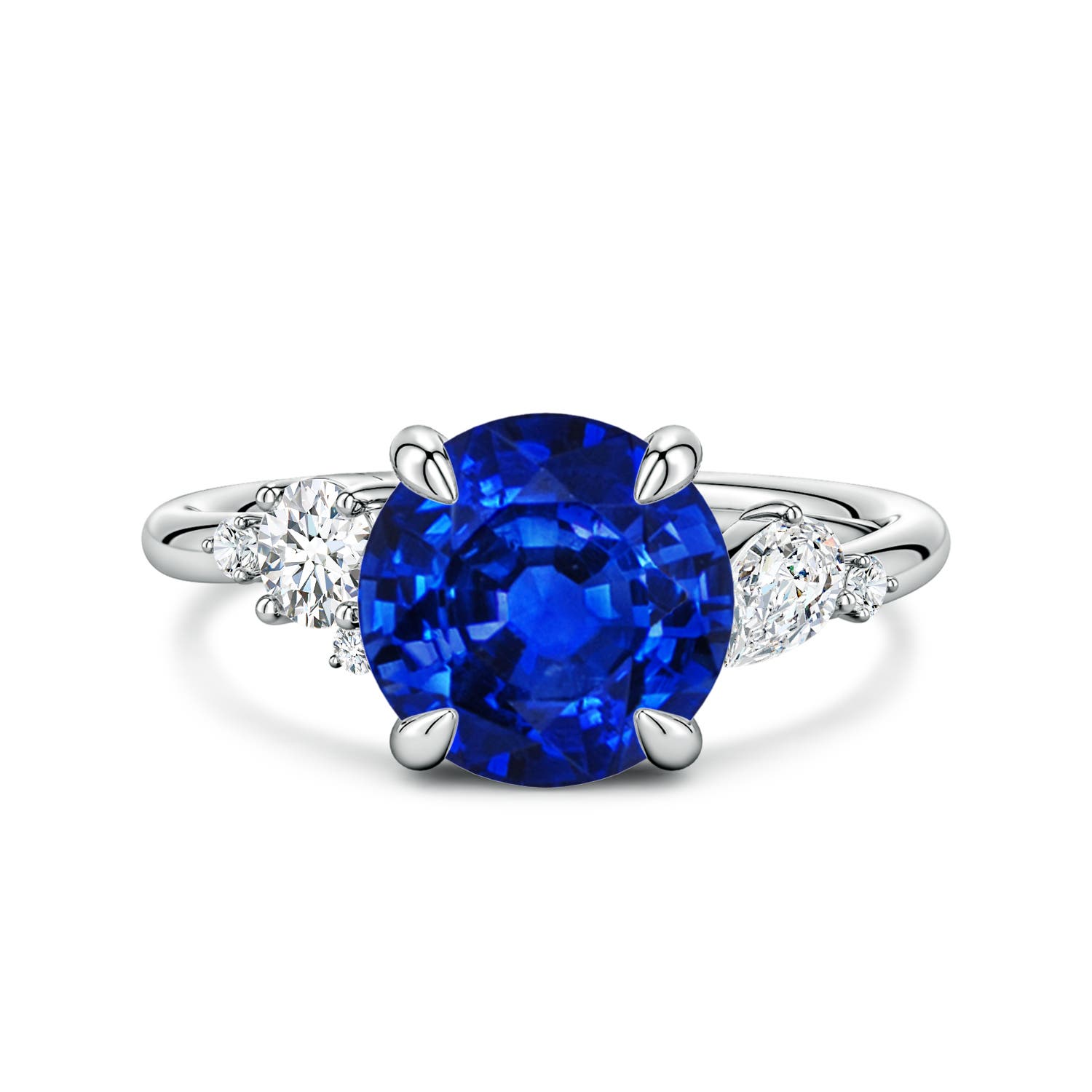 9mm Labgrown Lab-Grown Round Blue Sapphire Engagement Ring with Multi-Shape Diamonds in 18K White Gold