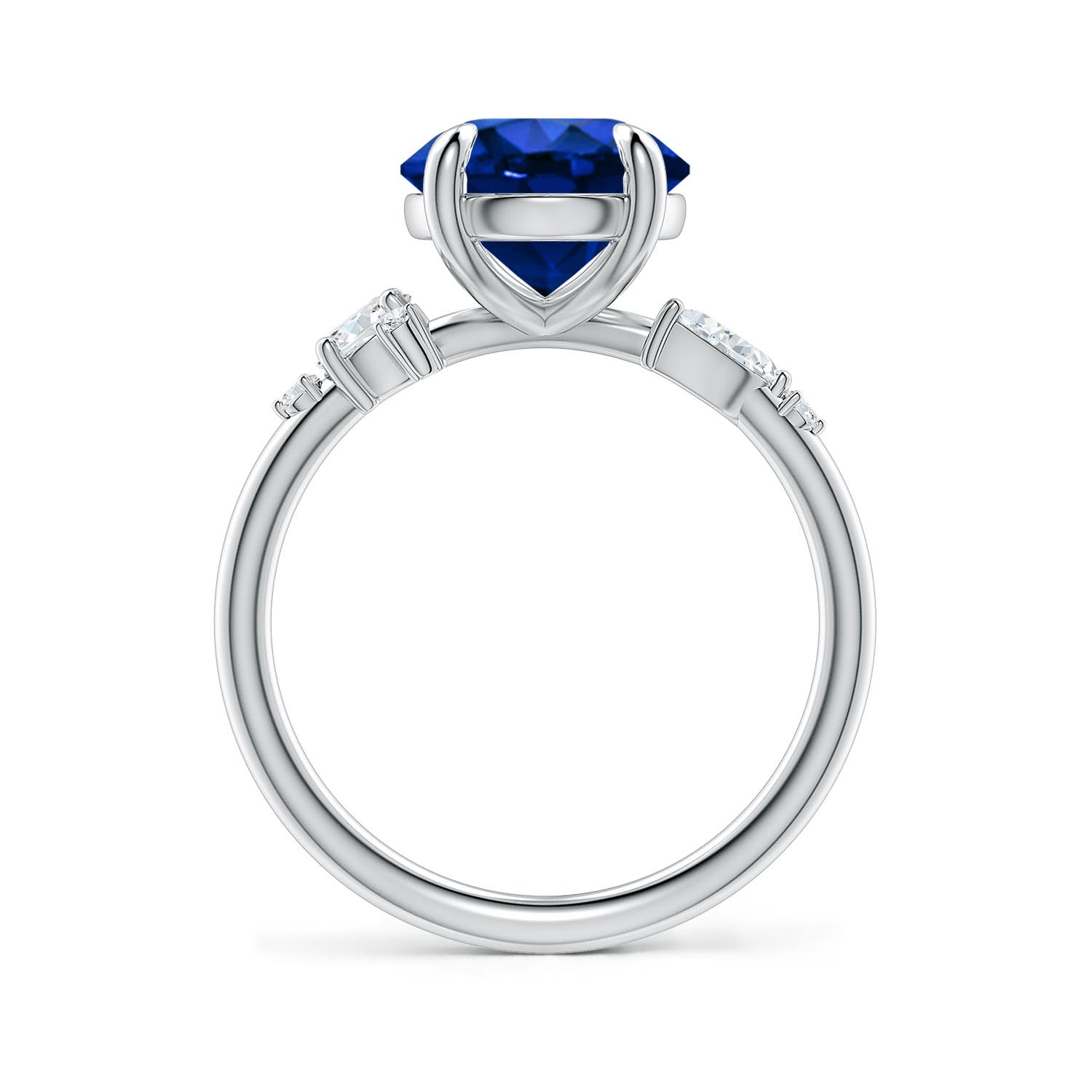9mm Labgrown Lab-Grown Round Blue Sapphire Engagement Ring with Multi-Shape Diamonds in 18K White Gold