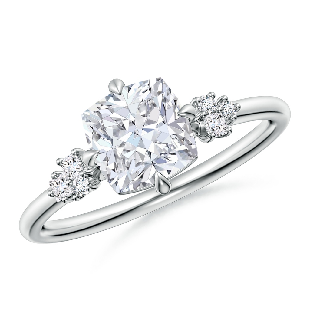 6.5mm FGVS Cushion Lab-Grown Diamond Engagement Ring with Multi-Shape Accents in White Gold