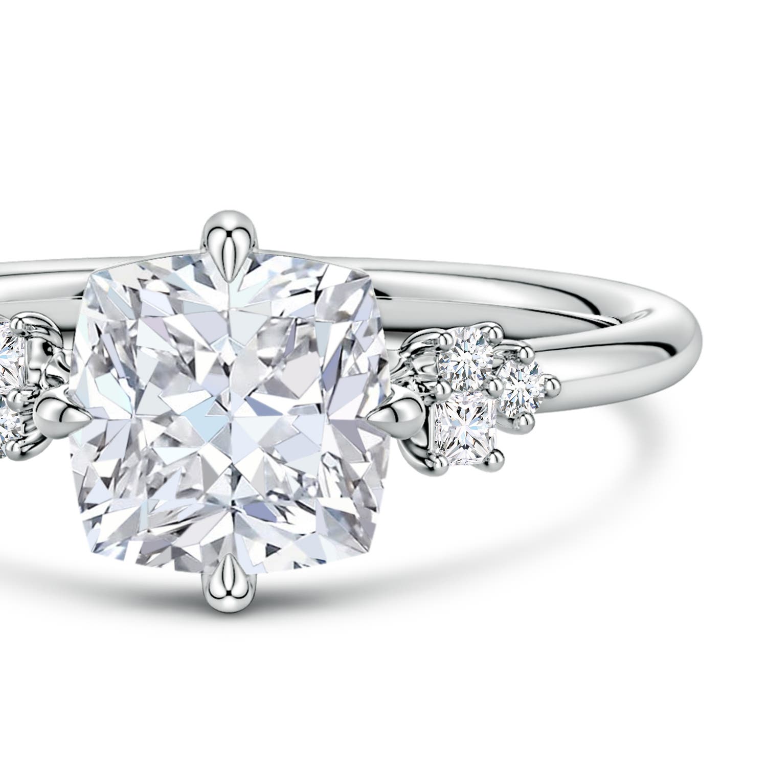 6.5mm FGVS Cushion Lab-Grown Diamond Engagement Ring with Multi-Shape Accents in White Gold - side 5