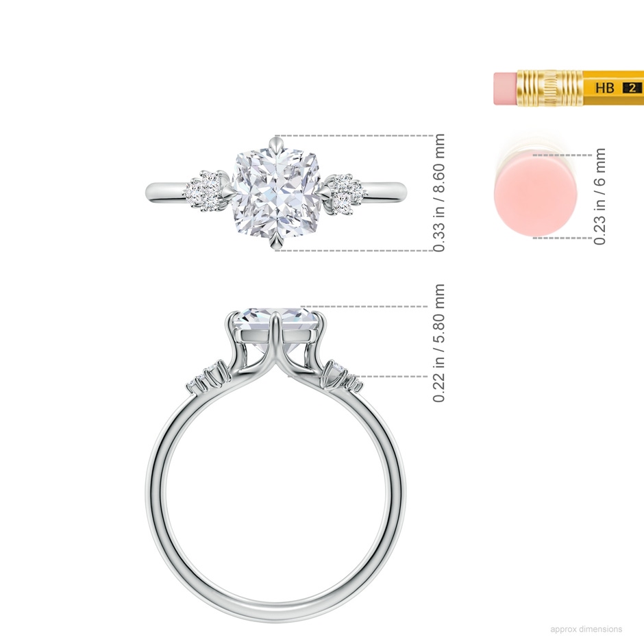 6.5mm FGVS Cushion Lab-Grown Diamond Engagement Ring with Multi-Shape Accents in White Gold ruler