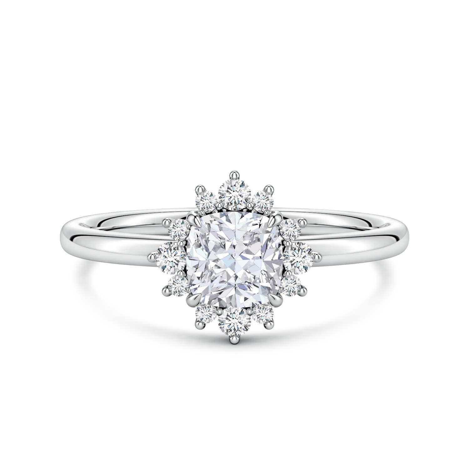 5.25mm FGVS Cushion Lab-Grown Diamond Ornate Halo Engagement Ring in 18K White Gold