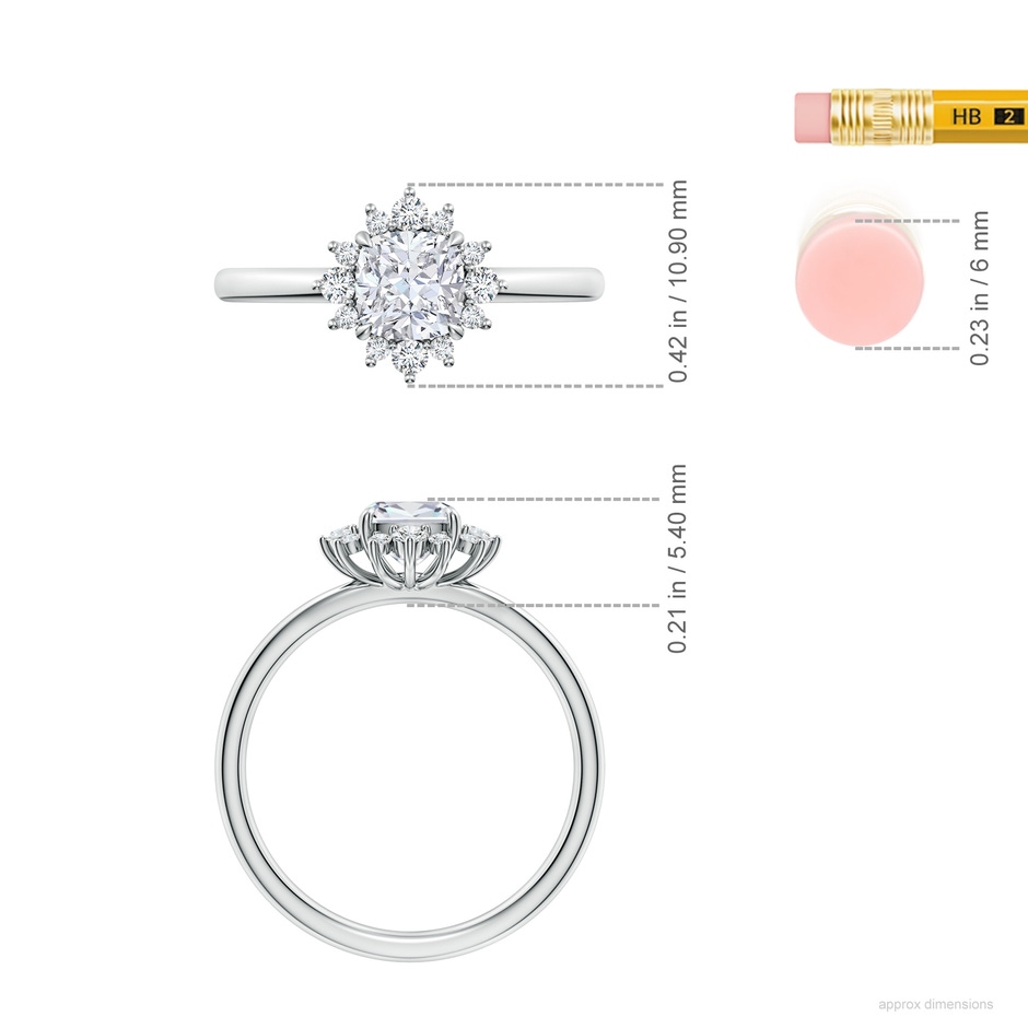 5.25mm FGVS Cushion Lab-Grown Diamond Ornate Halo Engagement Ring in White Gold ruler
