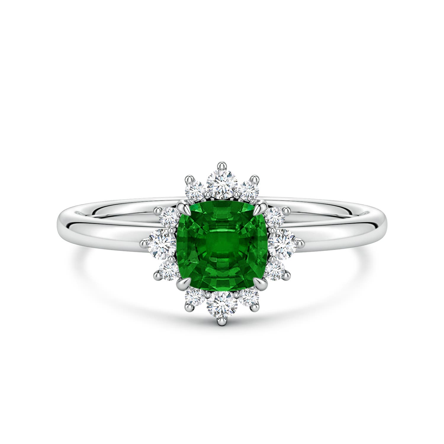 5mm Labgrown Cushion Lab-Grown Emerald Ornate Halo Engagement Ring in P950 Platinum
