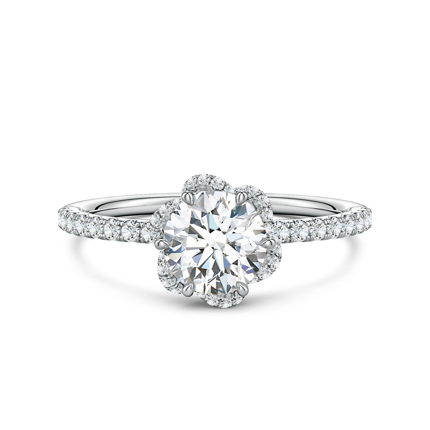 6.4mm FGVS Six-Claw Prong Round Lab-Grown Diamond Floral Basket Engagement Ring in White Gold