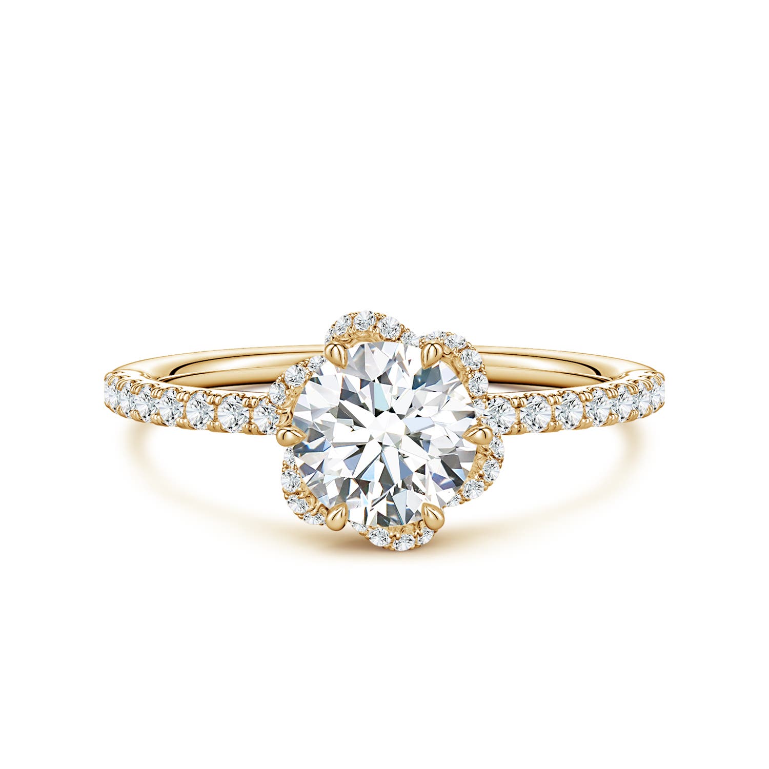 6.4mm FGVS Six-Claw Prong Round Lab-Grown Diamond Floral Basket Engagement Ring in Yellow Gold