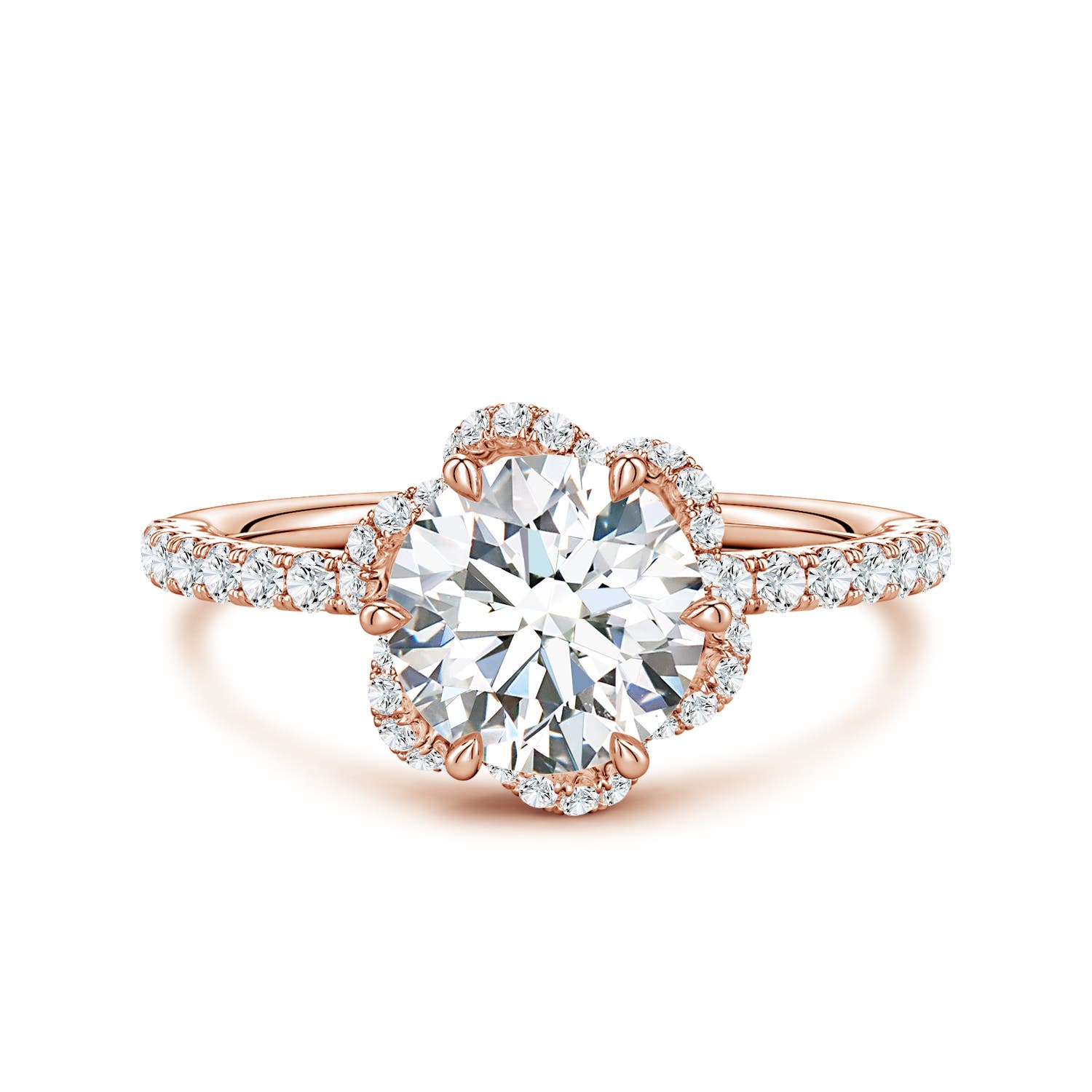 7.75mm FGVS Six-Claw Prong Round Lab-Grown Diamond Floral Basket Engagement Ring in Rose Gold