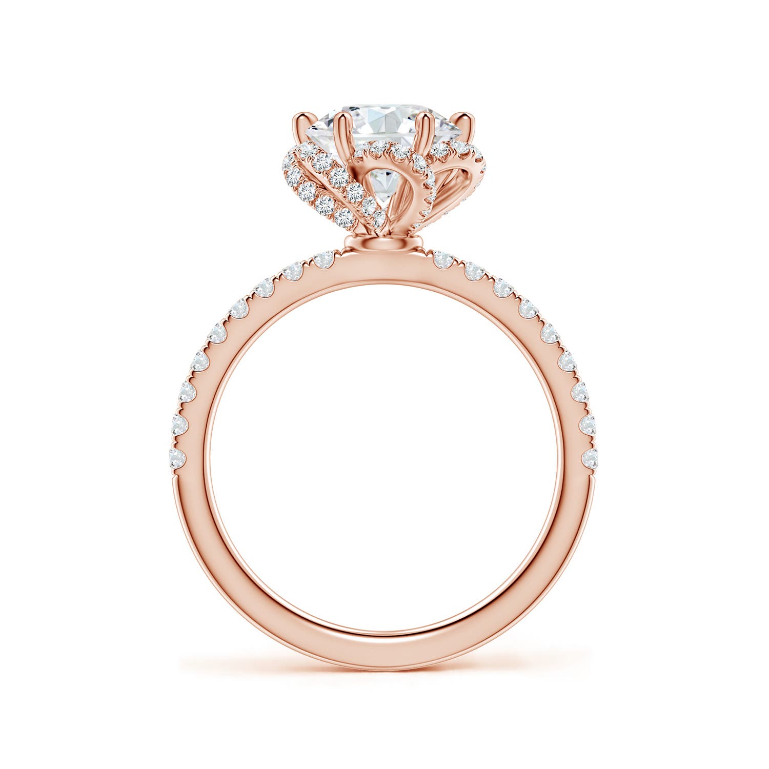7.75mm FGVS Six-Claw Prong Round Lab-Grown Diamond Floral Basket Engagement Ring in Rose Gold - side 4
