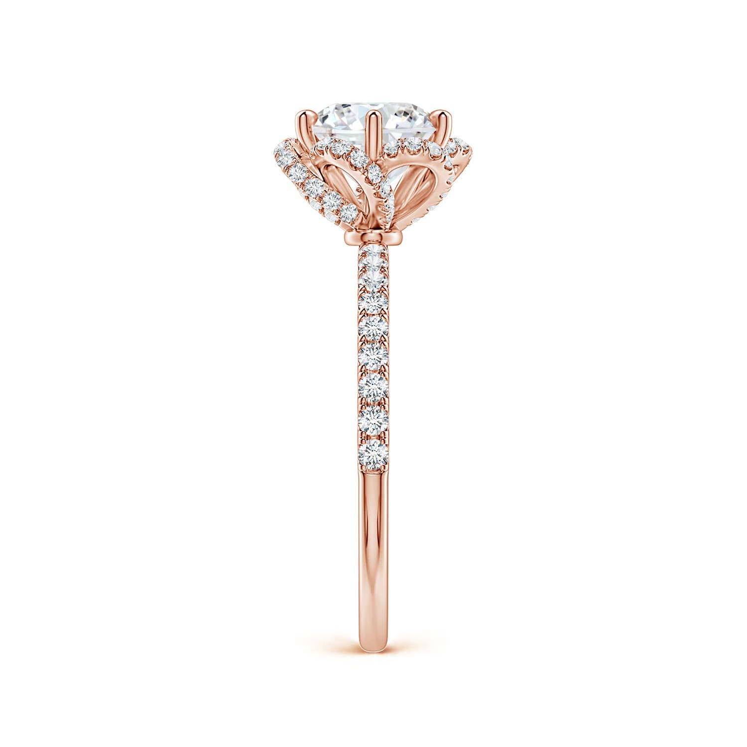 7.75mm FGVS Six-Claw Prong Round Lab-Grown Diamond Floral Basket Engagement Ring in Rose Gold - side 5