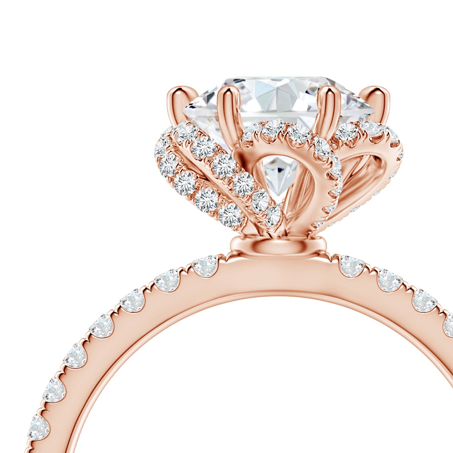 7.75mm FGVS Six-Claw Prong Round Lab-Grown Diamond Floral Basket Engagement Ring in Rose Gold - side 6