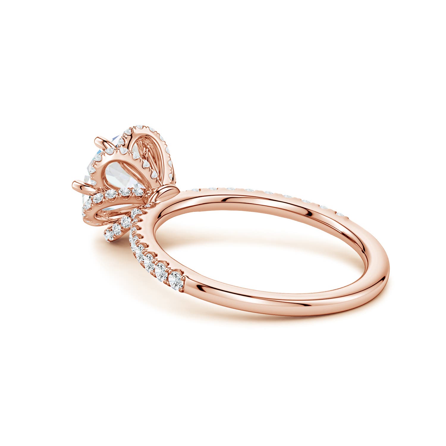 7.75mm FGVS Six-Claw Prong Round Lab-Grown Diamond Floral Basket Engagement Ring in Rose Gold - side 7