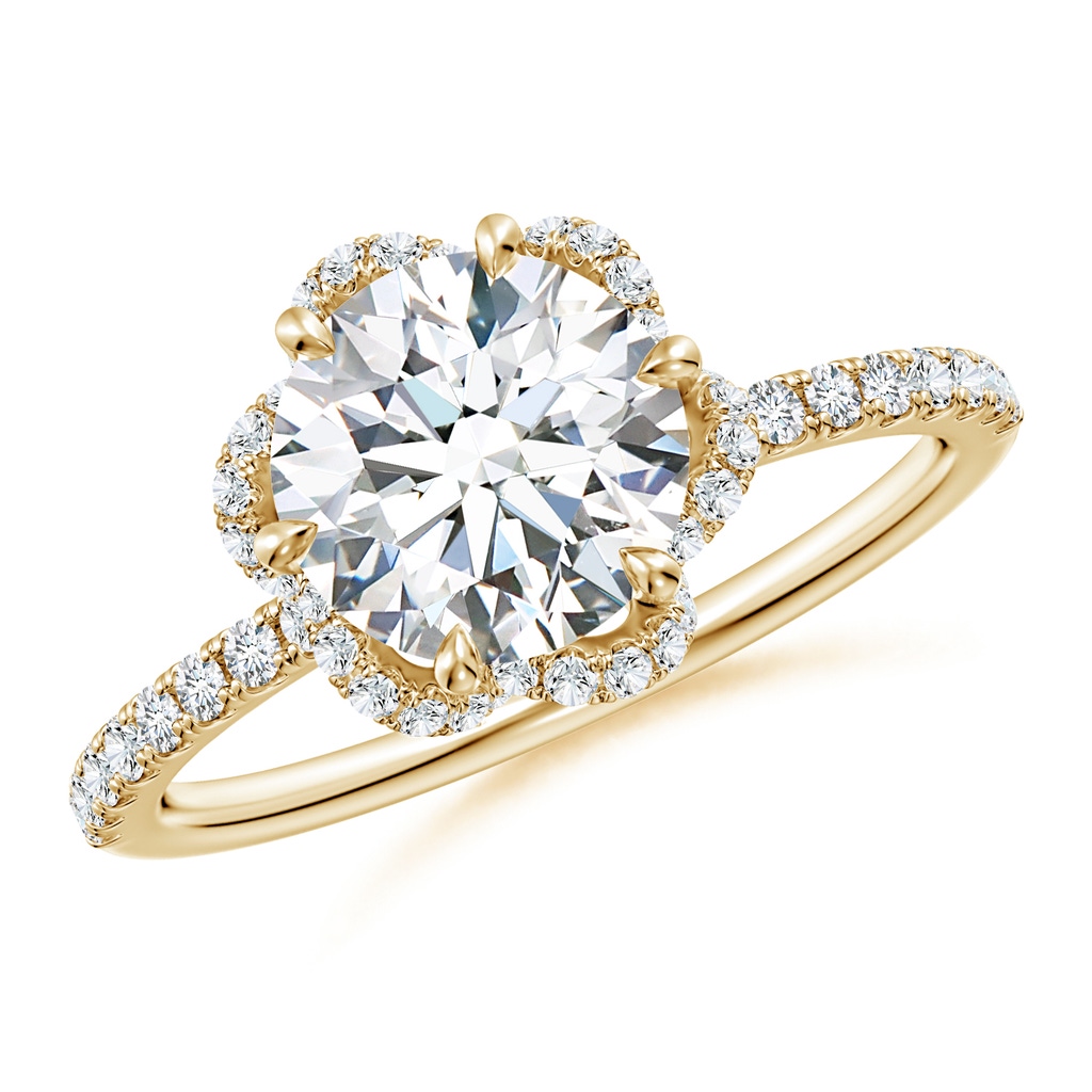 7.75mm FGVS Six-Claw Prong Round Lab-Grown Diamond Floral Basket Engagement Ring in Yellow Gold