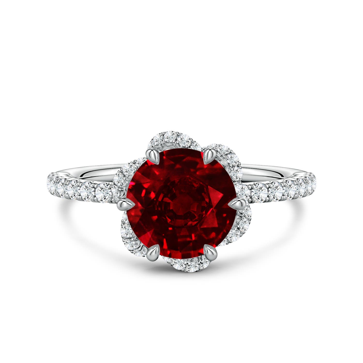 8mm Labgrown Six-Claw Prong Round Lab-Grown Ruby Floral Basket Engagement Ring in White Gold