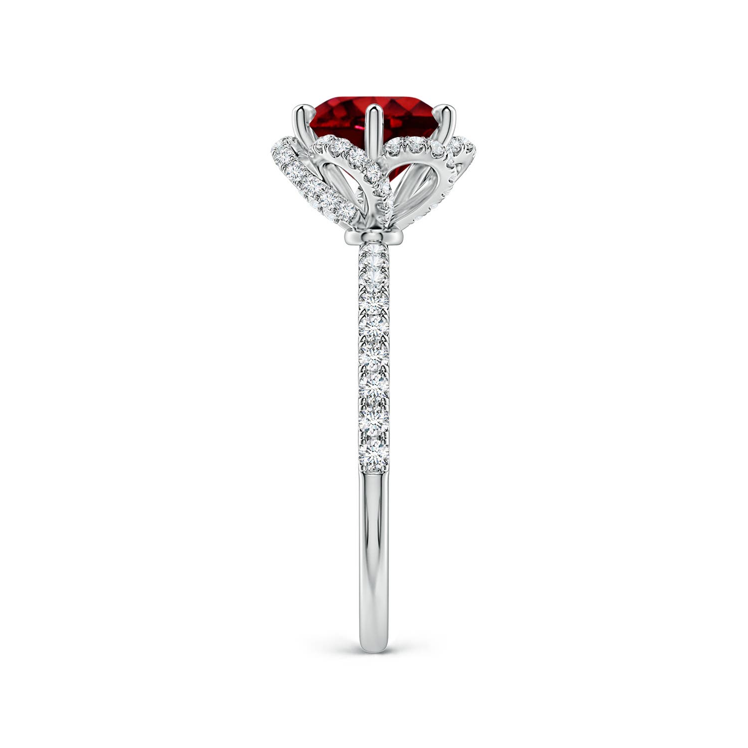 8mm Labgrown Six-Claw Prong Round Lab-Grown Ruby Floral Basket Engagement Ring in White Gold - side 4