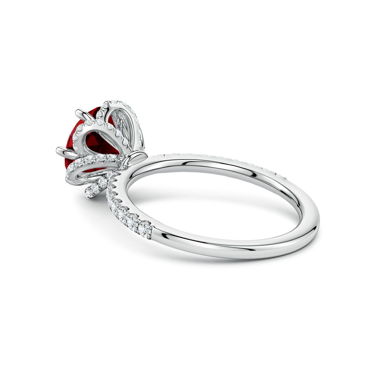 8mm Labgrown Six-Claw Prong Round Lab-Grown Ruby Floral Basket Engagement Ring in White Gold - side 6