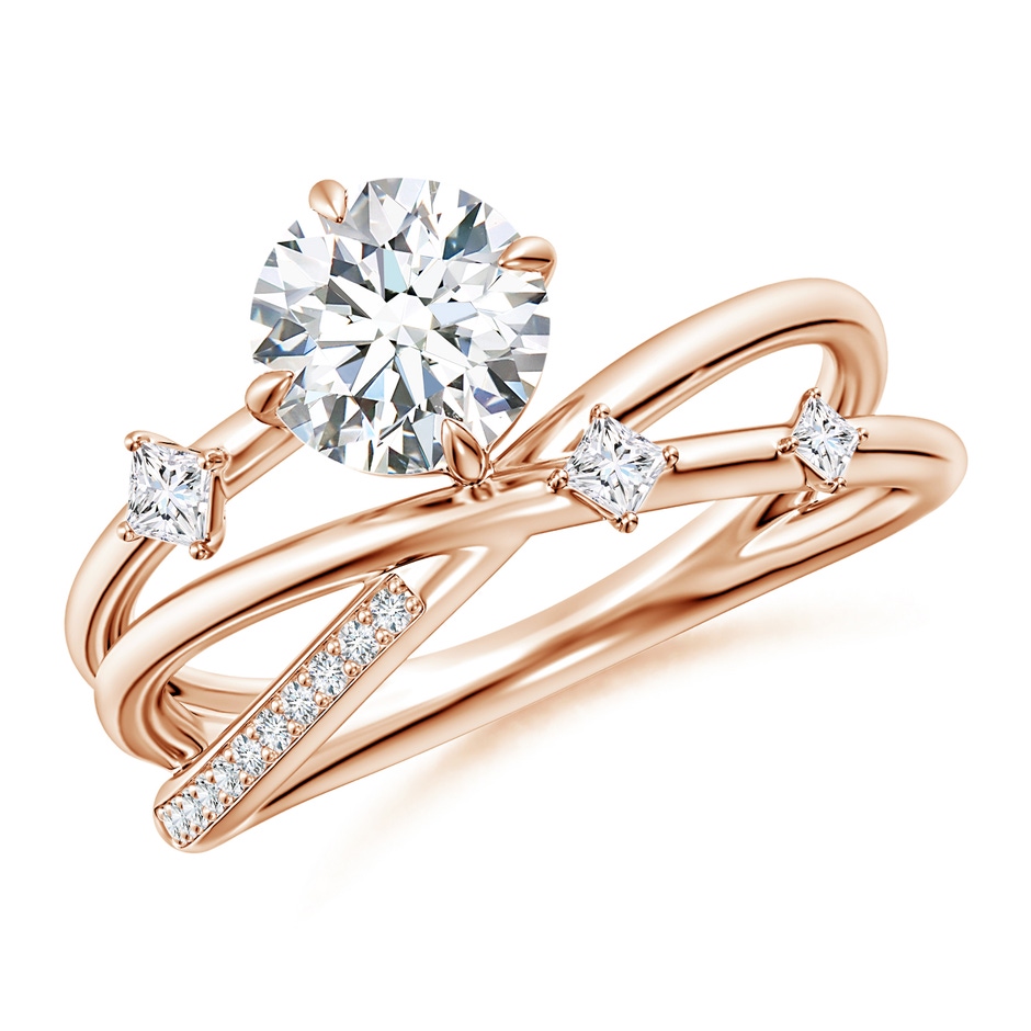 6.4mm FGVS Round Lab-Grown Diamond Crossover Engagement Ring with Scattered Accents in Rose Gold 