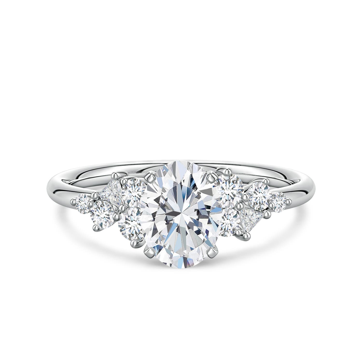 7.7x5.7mm FGVS Oval Lab-Grown Diamond Engagement Ring with Multi-Shape Accents in 18K White Gold